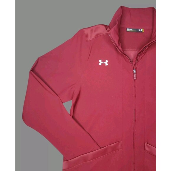 Under Armour UA Windbreaker Jacket Mens MED Maroon Zip Front Warm-Up Unisex - Picture 2 of 6